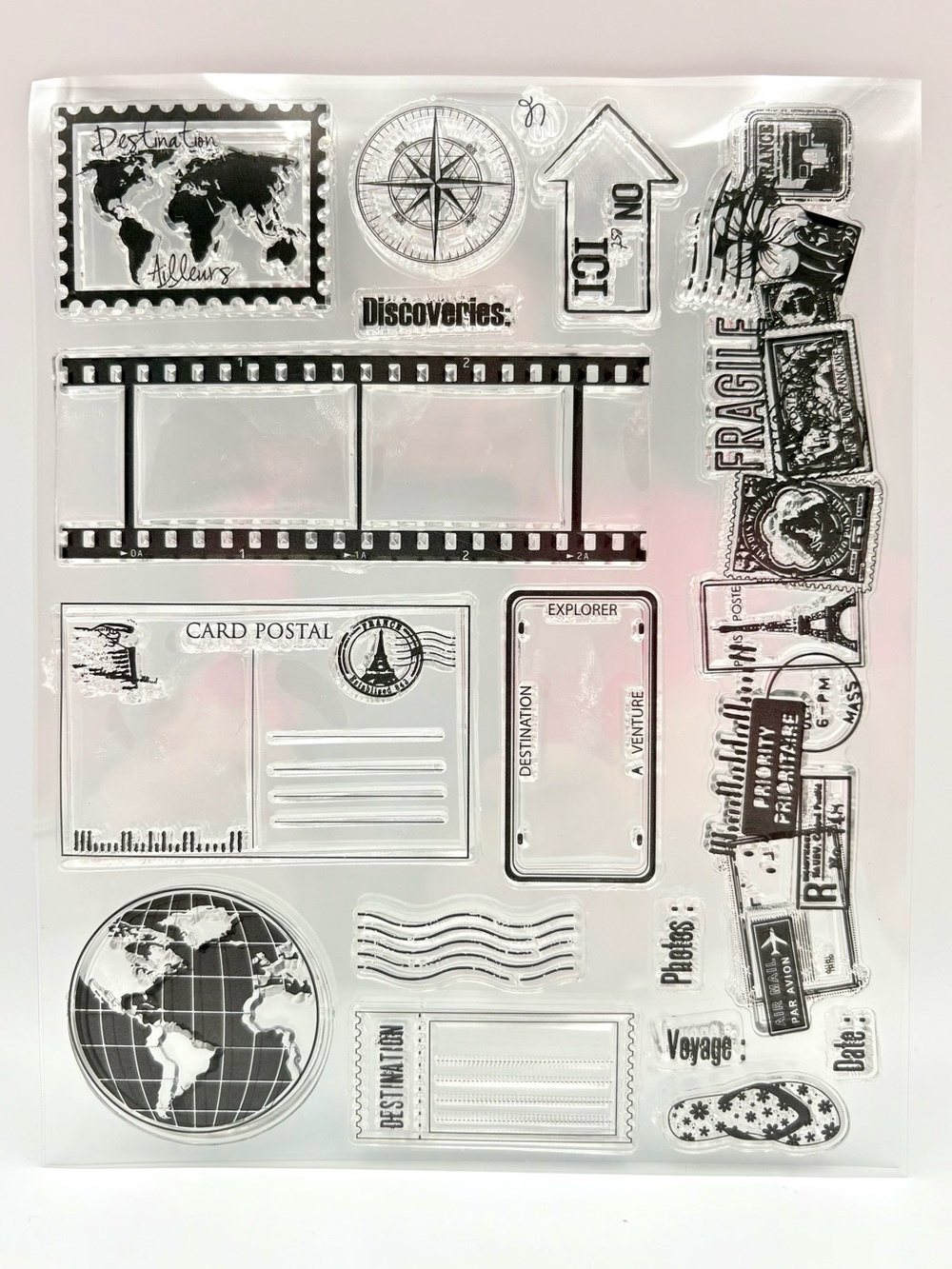 Travel Postage Clear Stamps -Themed Craft Stamp Set - Black